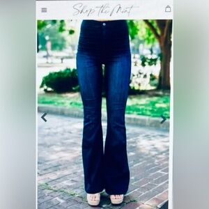 Shop the mint dark wash flare jeans